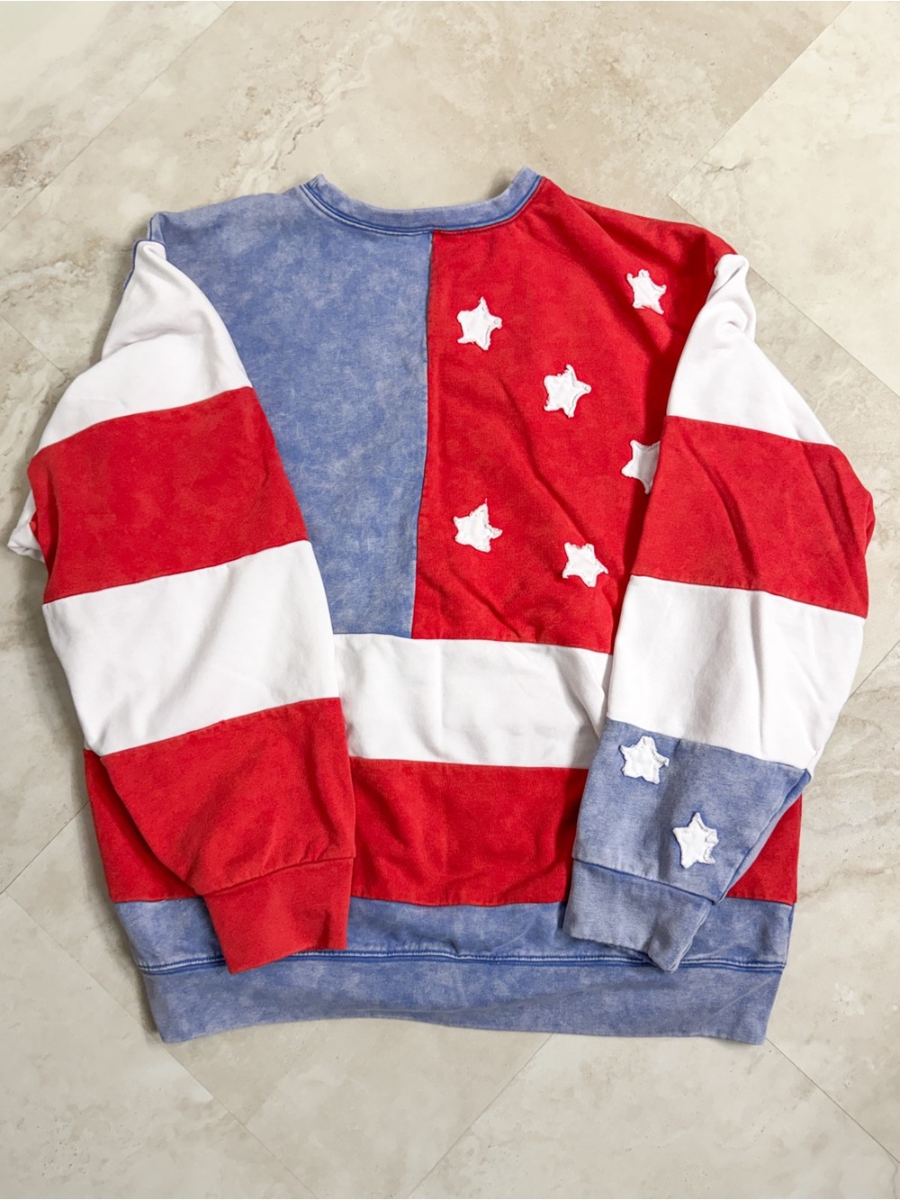 Sewn + Seen USA Flag Patchwork Sweatshirt Large Patriotic American Summer July 4 - Picture 7 of 7